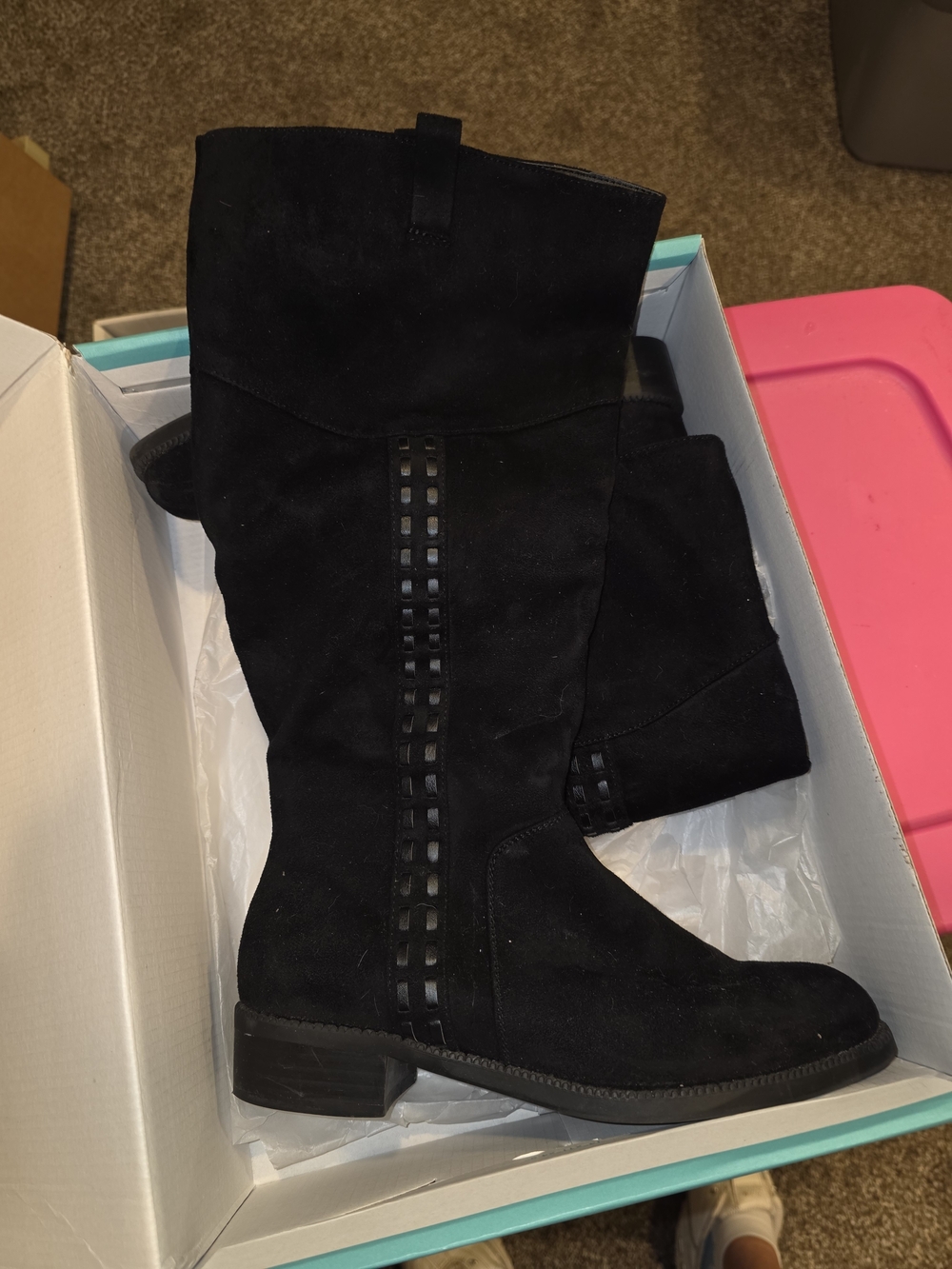 Maurices Black Suede Mid-Calf Boots with Ladder Detail
